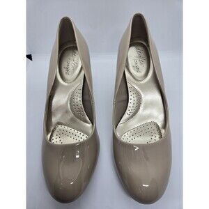 Dexflex Comfort Karma Women's Round Toe Nude Patent Pump High Heel Shoes Size 9W
